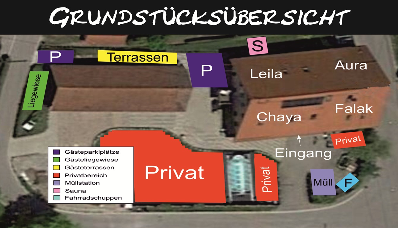 Lageplan mit Gästeparkplätzen und Eingang der A & M Ferienwohnungen
